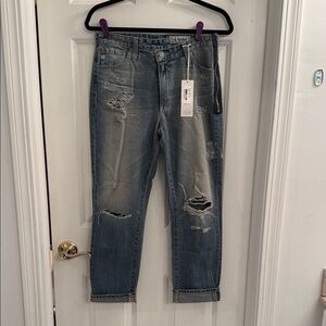 AG Adriano Goldschmied “The Isabelle Side Zip” - Relaxed Distressed Denim Jeans